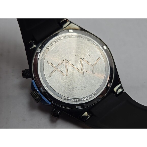 XNY by Seiko Chronograph Watch 46mm Black Blue Date Rubber Strap New Battery - Picture 10 of 10